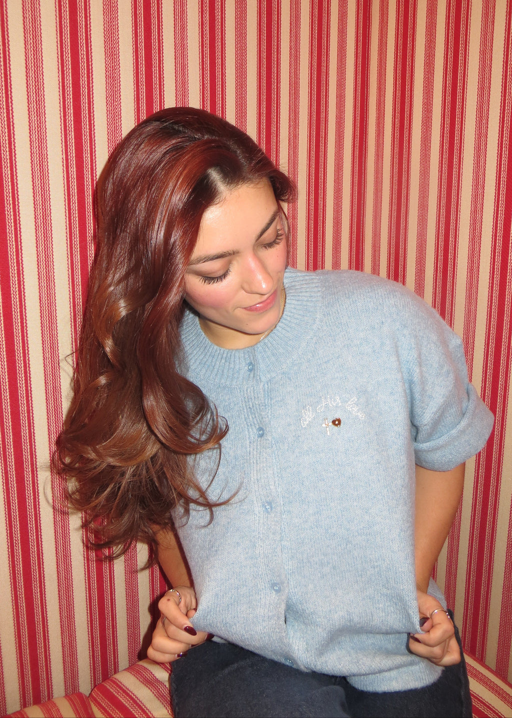 ‘all His love’ Embroidered Short Sleeve Cardigan