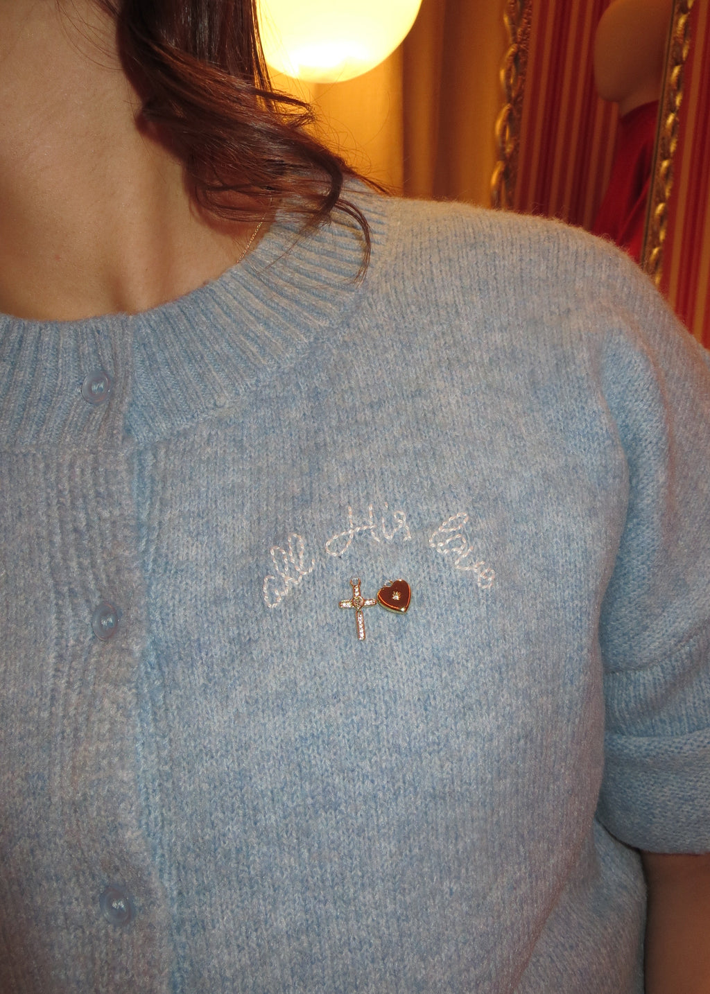 ‘all His love’ Embroidered Short Sleeve Cardigan