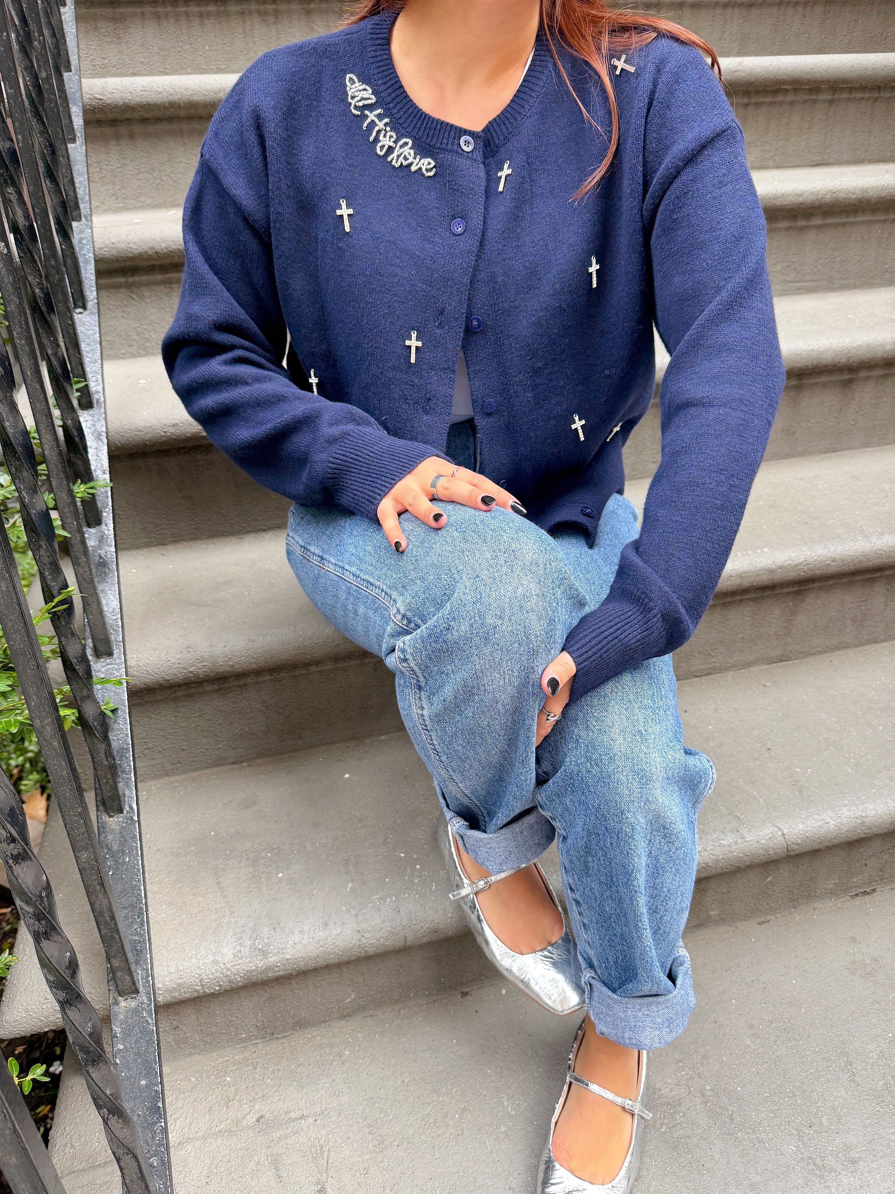 All His Love Navy Charm Cardigan (Pre-Order)