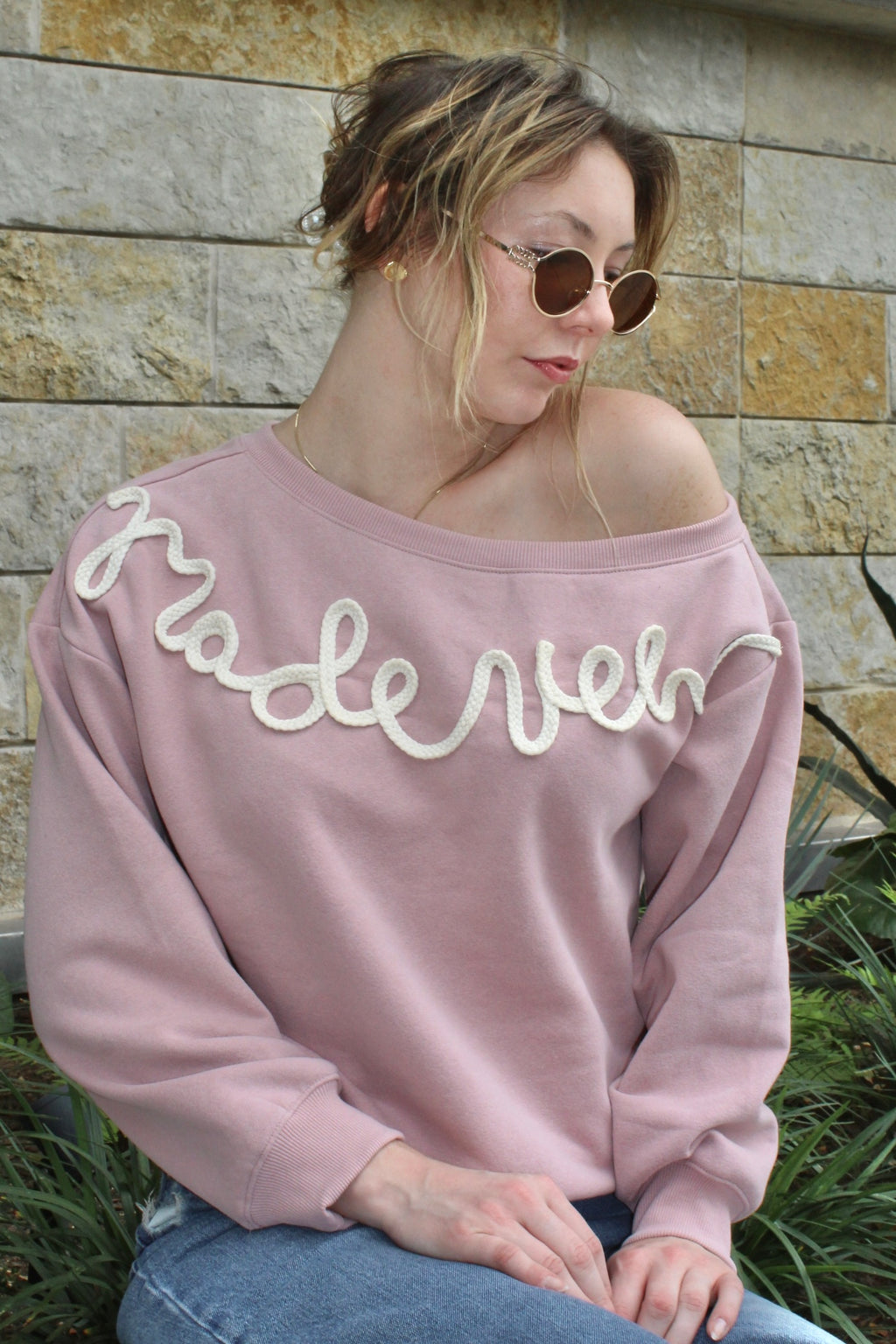 Made New Rope Embroidered Off-Shoulder Sweatshirt