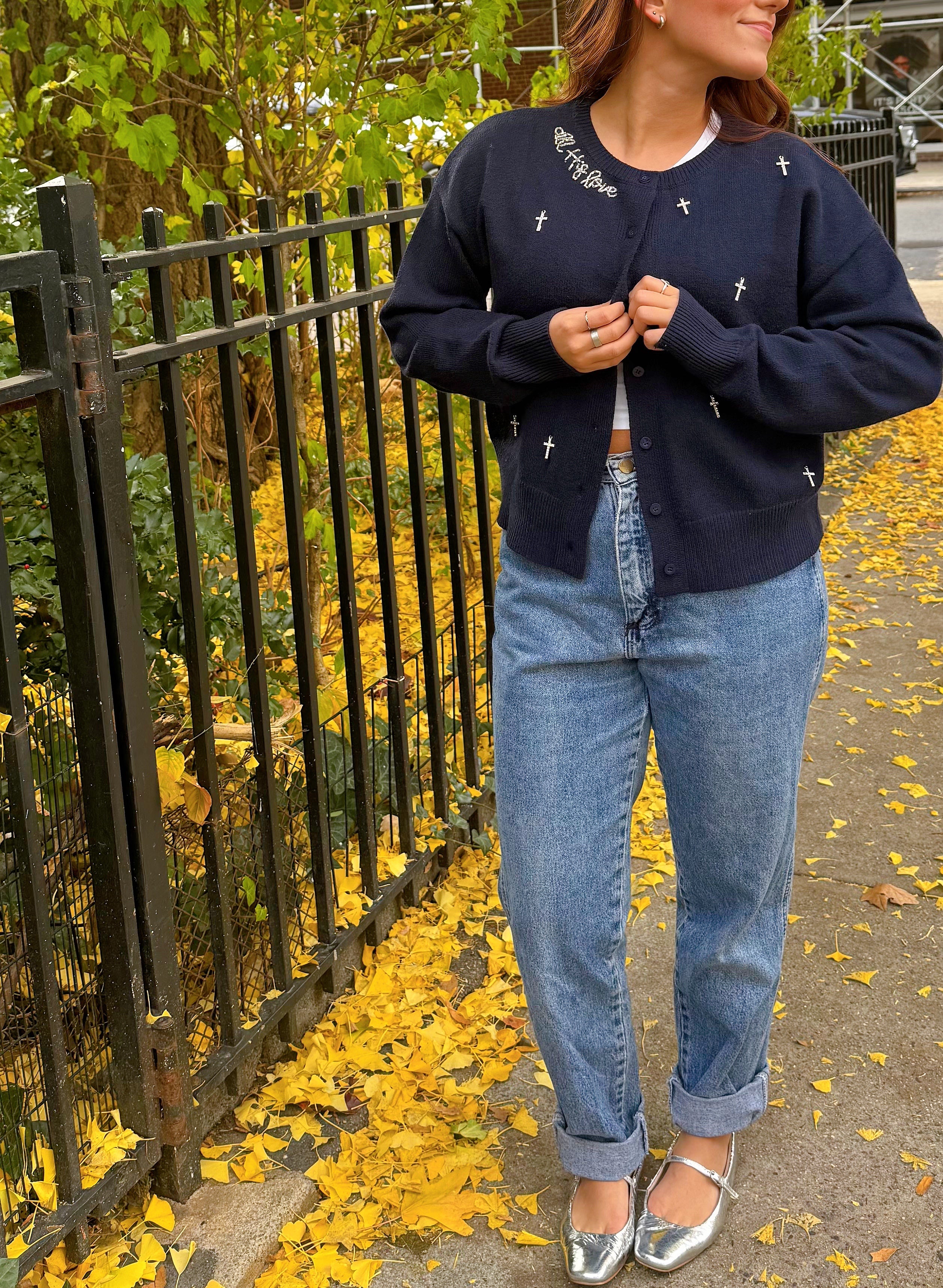 All His Love Navy Charm Cardigan (Pre-Order)