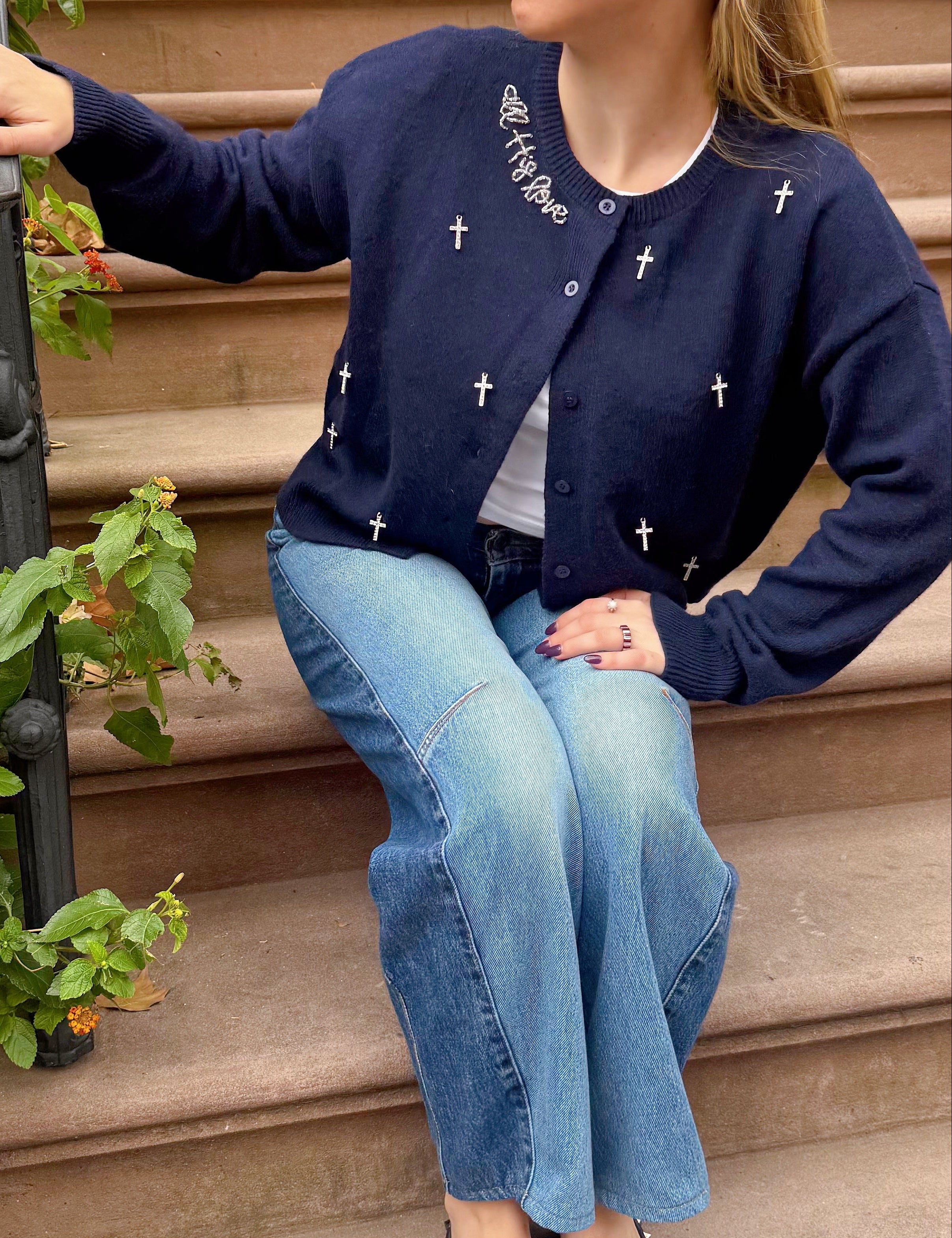 All His Love Navy Charm Cardigan (Pre-Order)