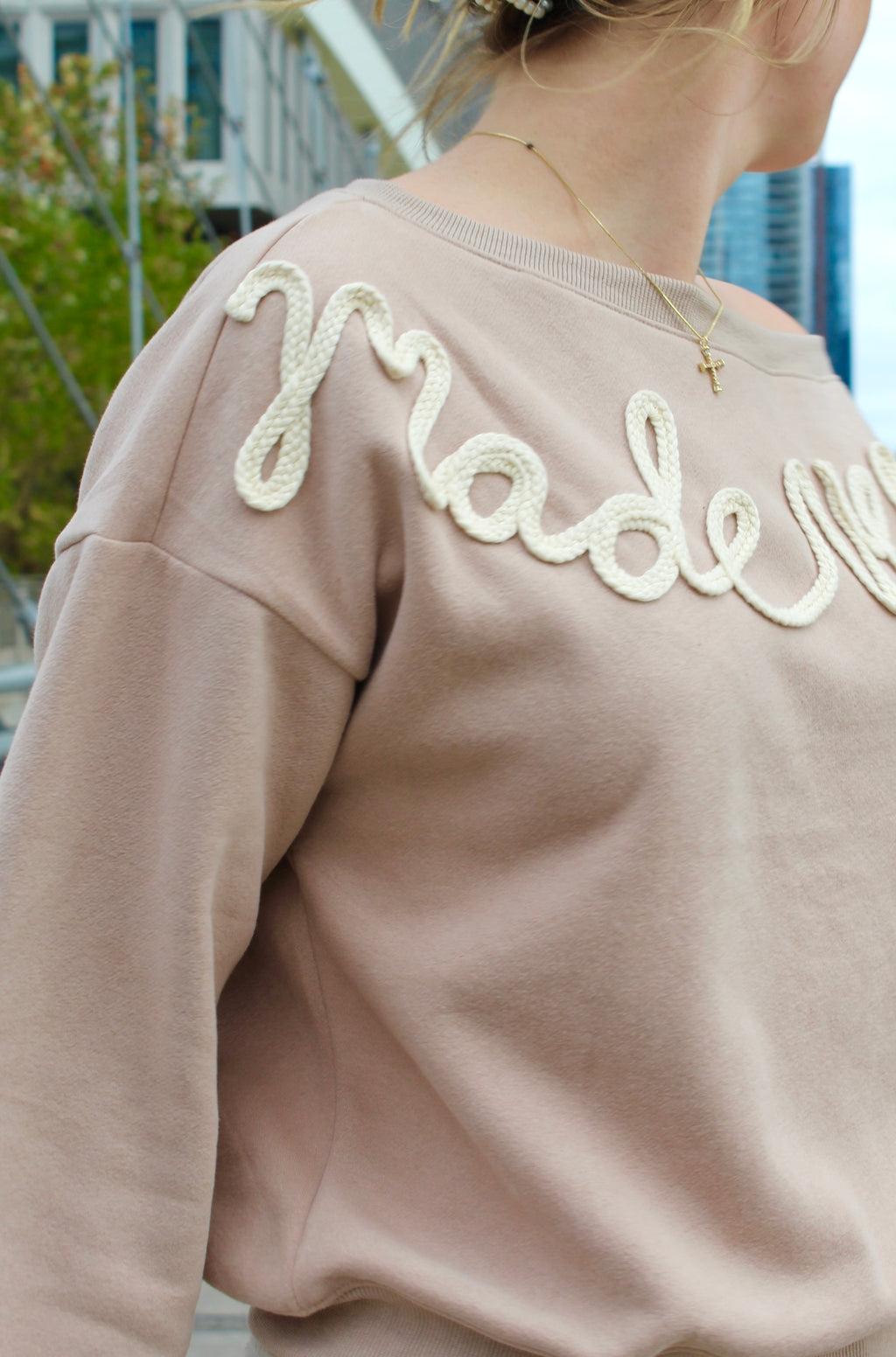 Made New Rope Embroidered Off-Shoulder Sweatshirt