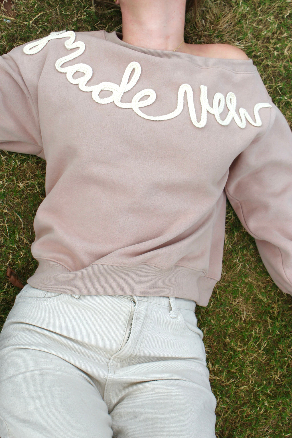 Made New Rope Embroidered Off-Shoulder Sweatshirt