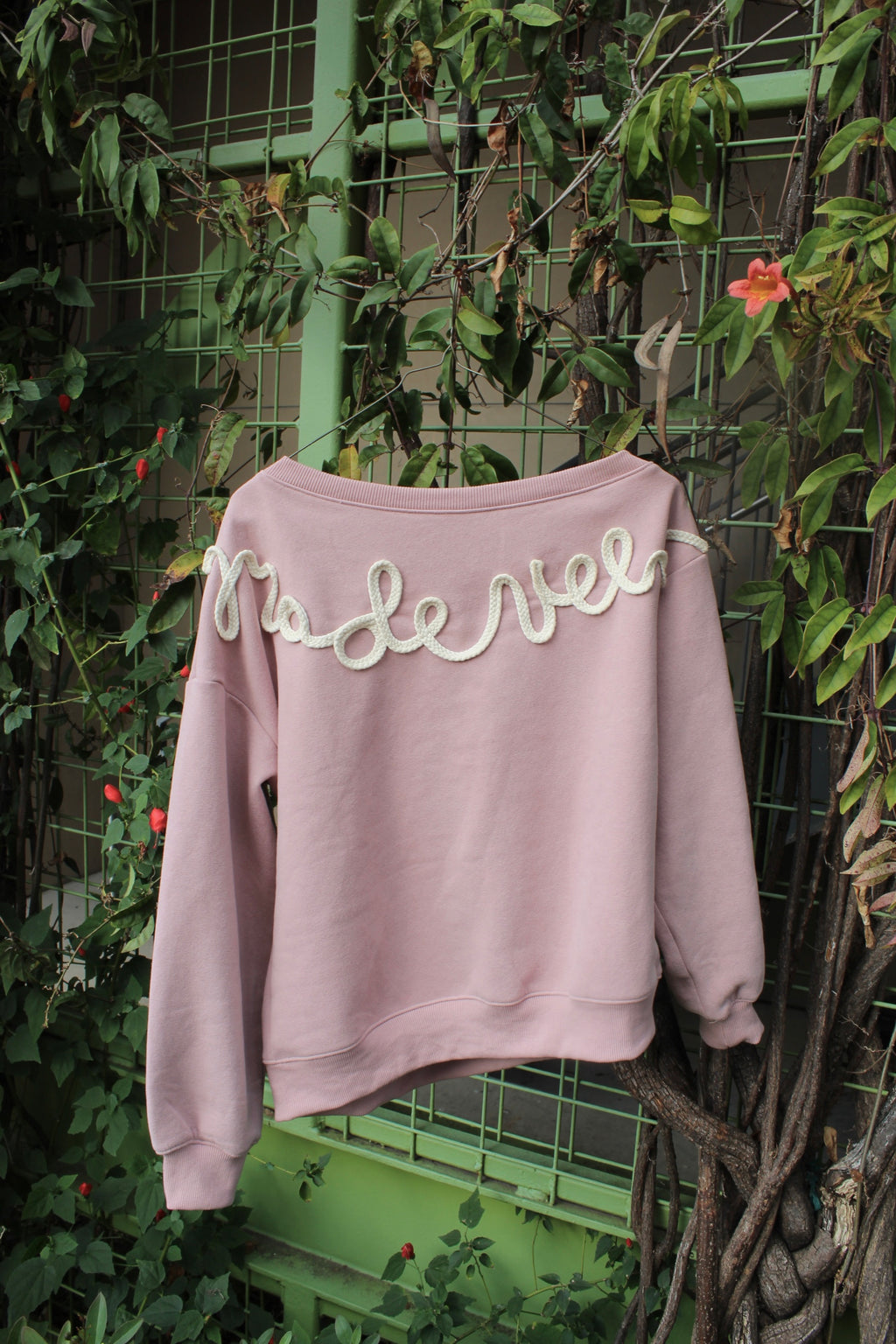 Made New Rope Embroidered Off-Shoulder Sweatshirt